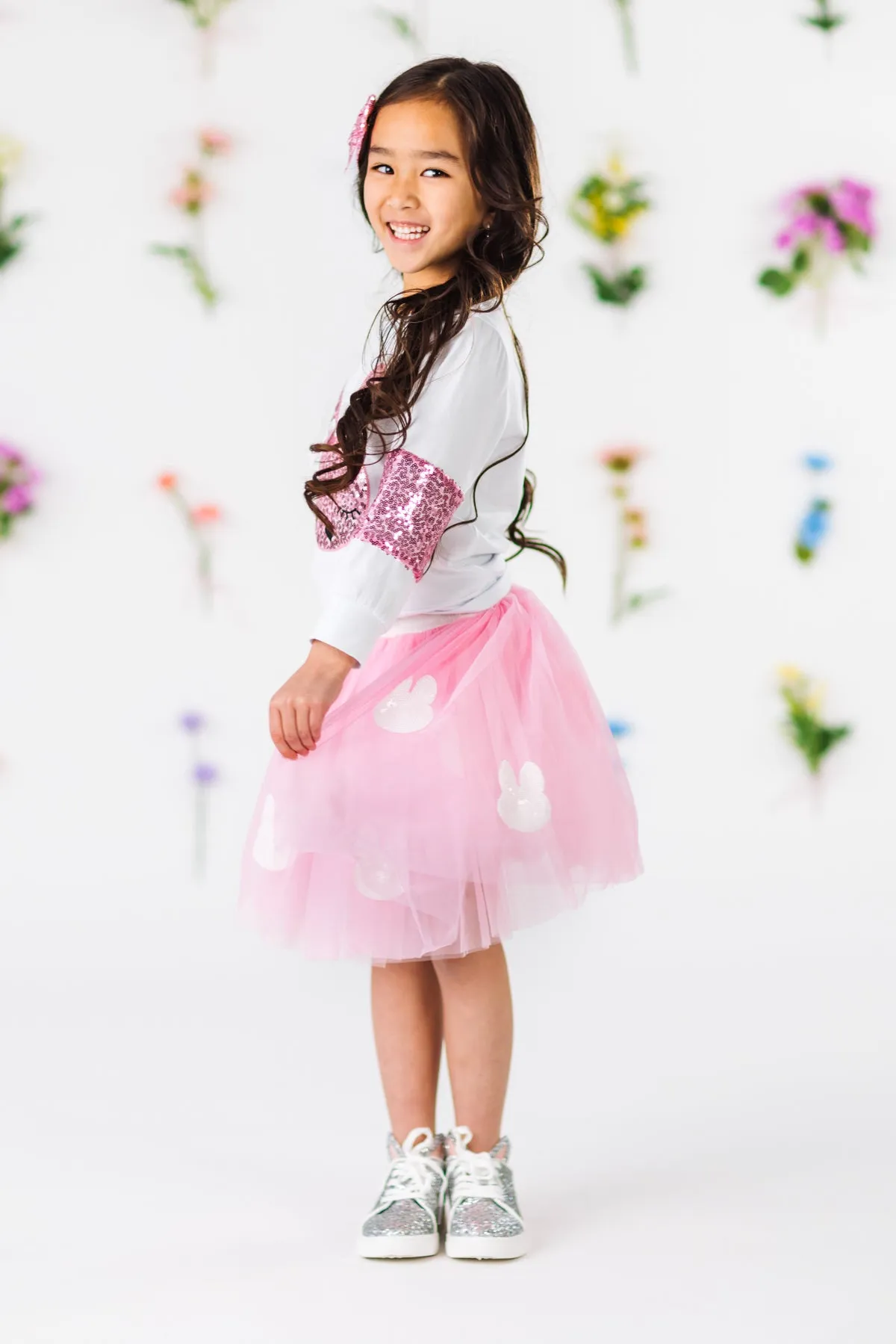 White & Pink Sequin Bunny Top