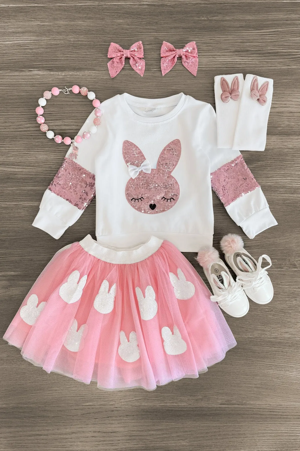 White & Pink Sequin Bunny Top