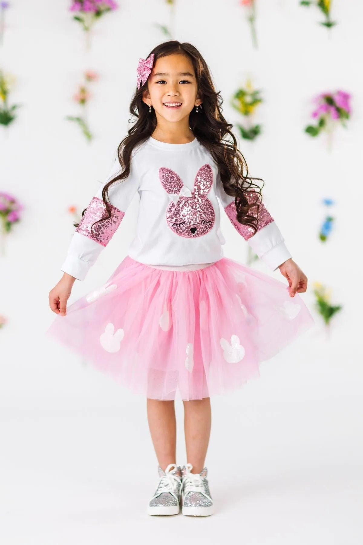 White & Pink Sequin Bunny Top