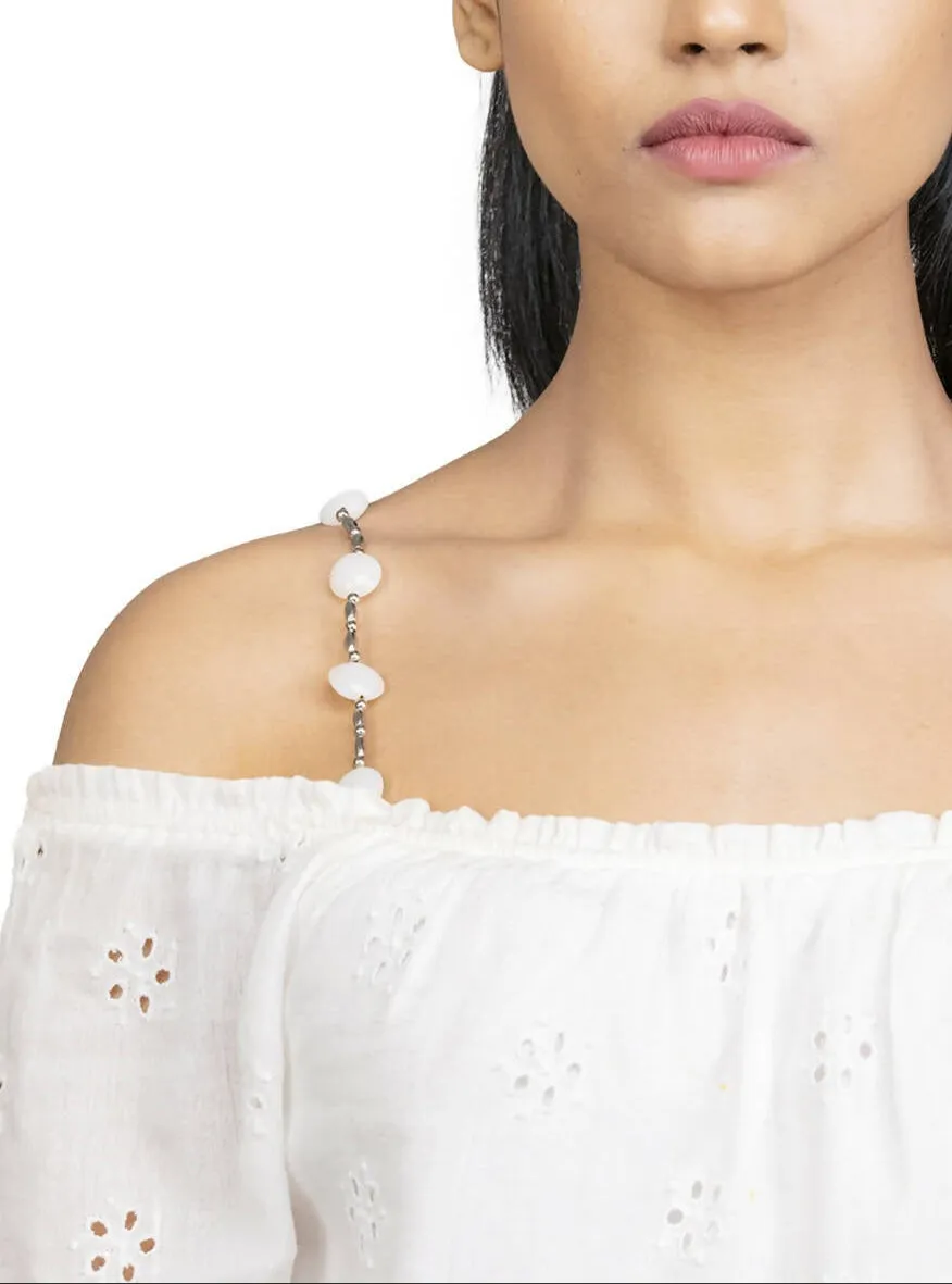 White & Silver Blend Beaded Bra Strap