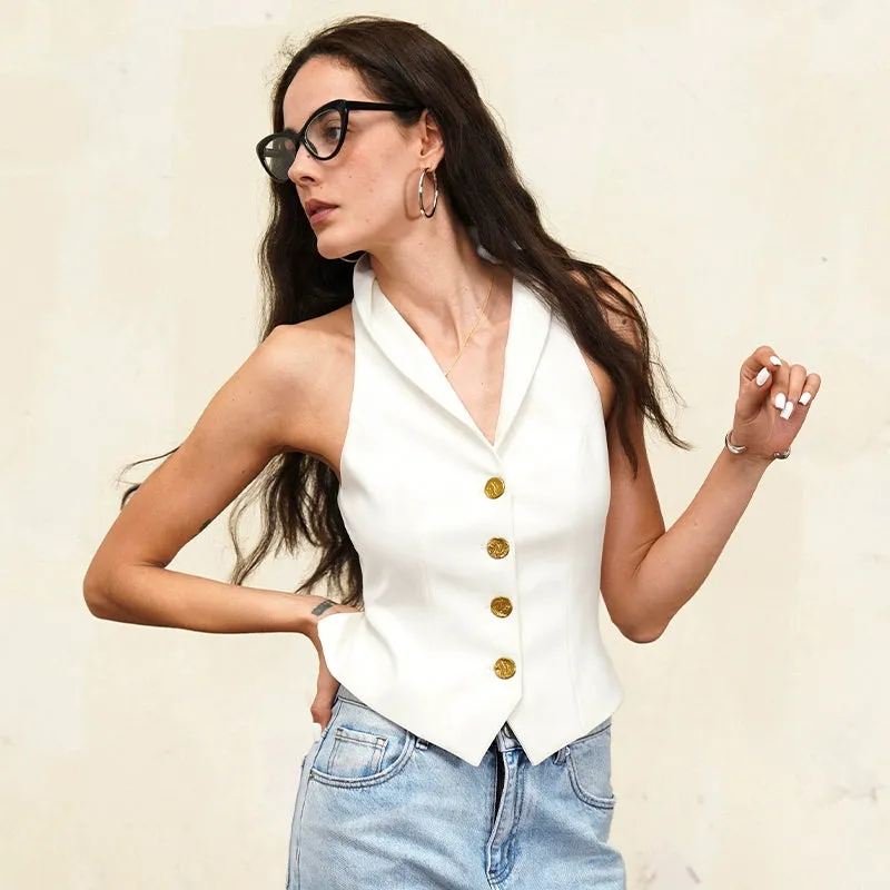 White Buckled Tailored Vest