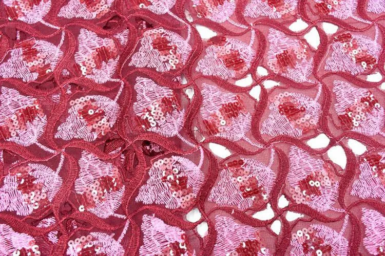 Wine & Pink Laser Cut Cotton Lace - ial042