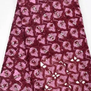 Wine & Pink Laser Cut Cotton Lace - ial042