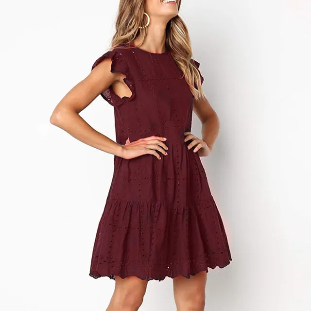 Womail dress Summer woman Casual Ruffles Sleeve Ladies O-Neck Hollow Out Ruched A-Line Dress party fashion Daily NEW 2019 A4