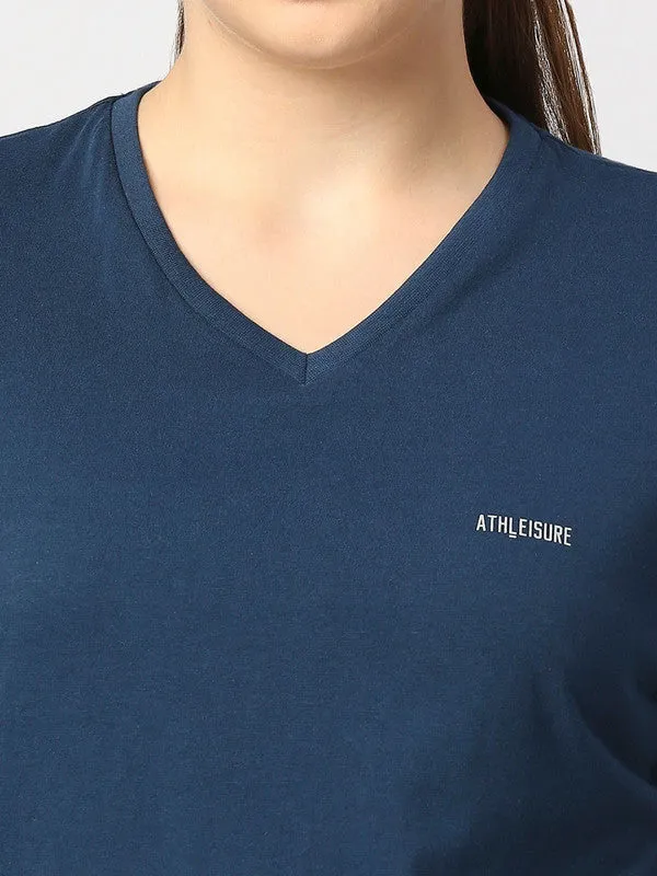 Women Aqua Blue Solid Sports Top - Rush Tee-V-AB