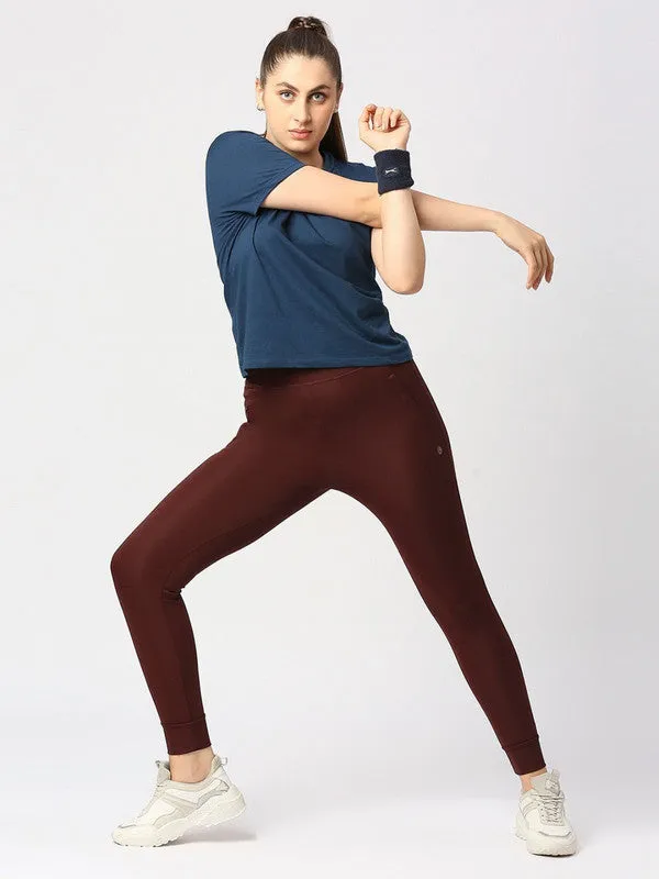Women Aqua Blue Solid Sports Top - Rush Tee-V-AB