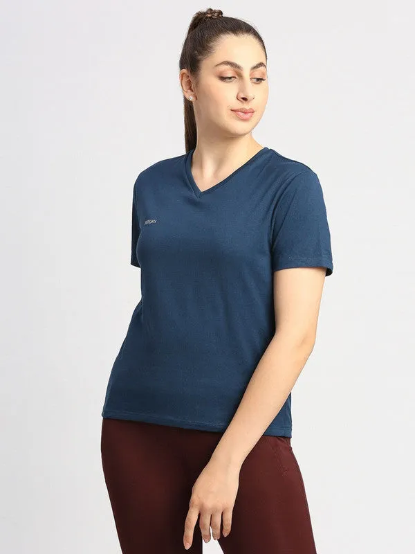 Women Aqua Blue Solid Sports Top - Rush Tee-V-AB