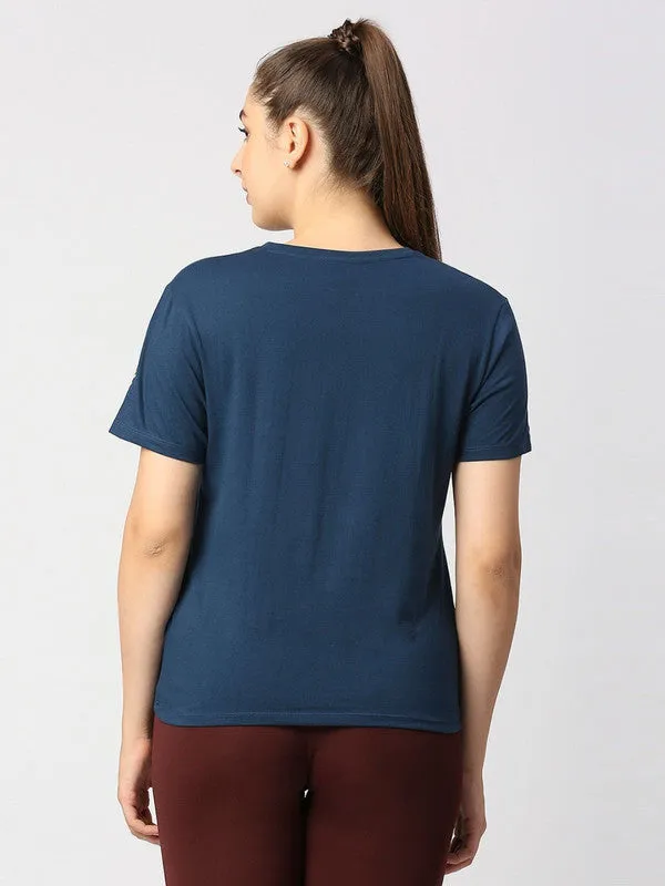 Women Aqua Blue Solid Sports Top - Rush Tee-V-AB