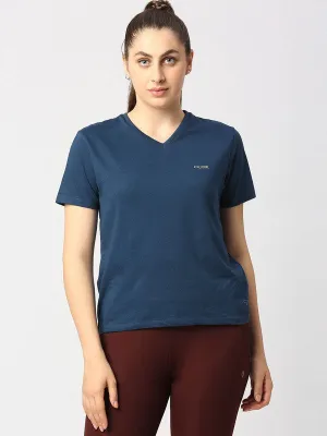 Women Aqua Blue Solid Sports Top - Rush Tee-V-AB