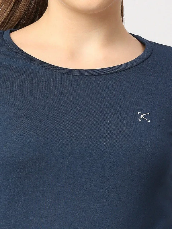 Women Aqua Blue Solid Top - Crescent Crew-AB