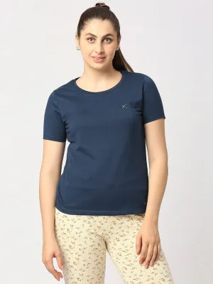 Women Aqua Blue Solid Top - Crescent Crew-AB