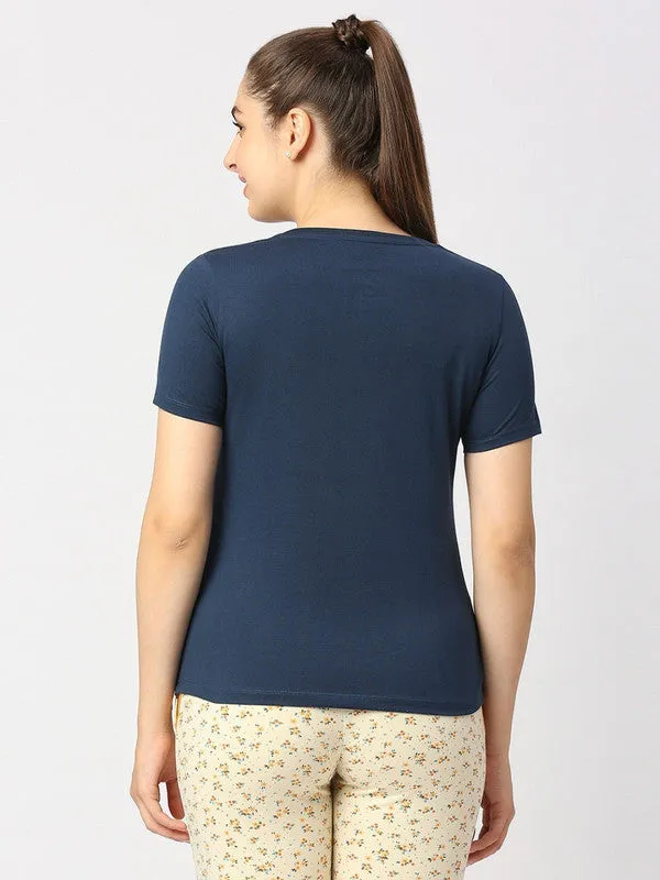 Women Aqua Blue Solid Top - Crescent Crew-AB