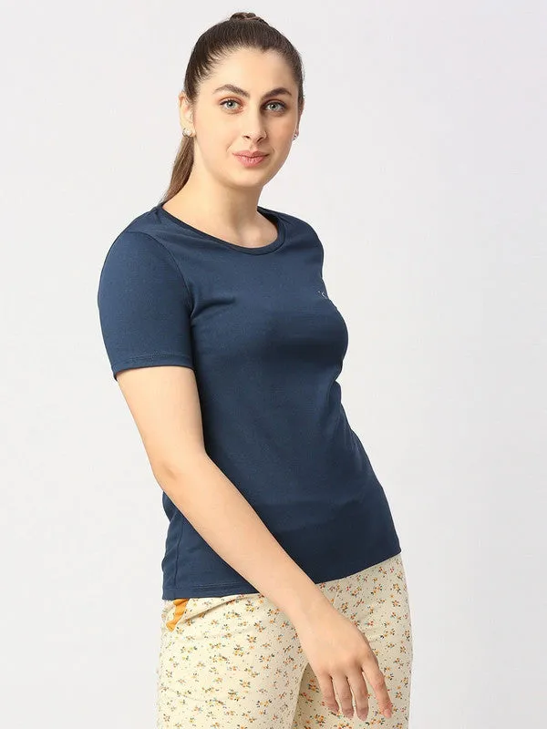 Women Aqua Blue Solid Top - Crescent Crew-AB