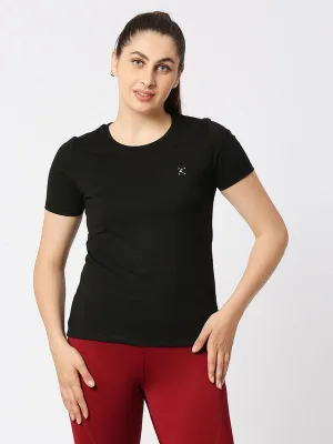 Women Black Solid Top - Crescent Crew-BK