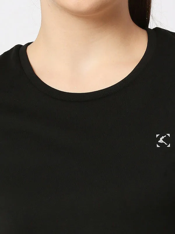 Women Black Solid Top - Crescent Crew-BK