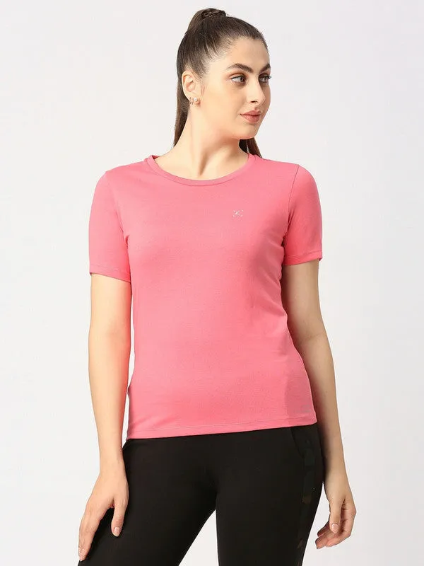 Women Coral Pink Solid Top - Crescent Crew-CP