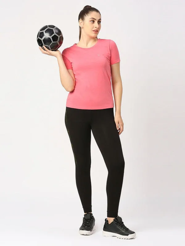 Women Coral Pink Solid Top - Crescent Crew-CP