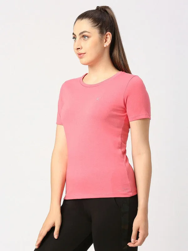 Women Coral Pink Solid Top - Crescent Crew-CP