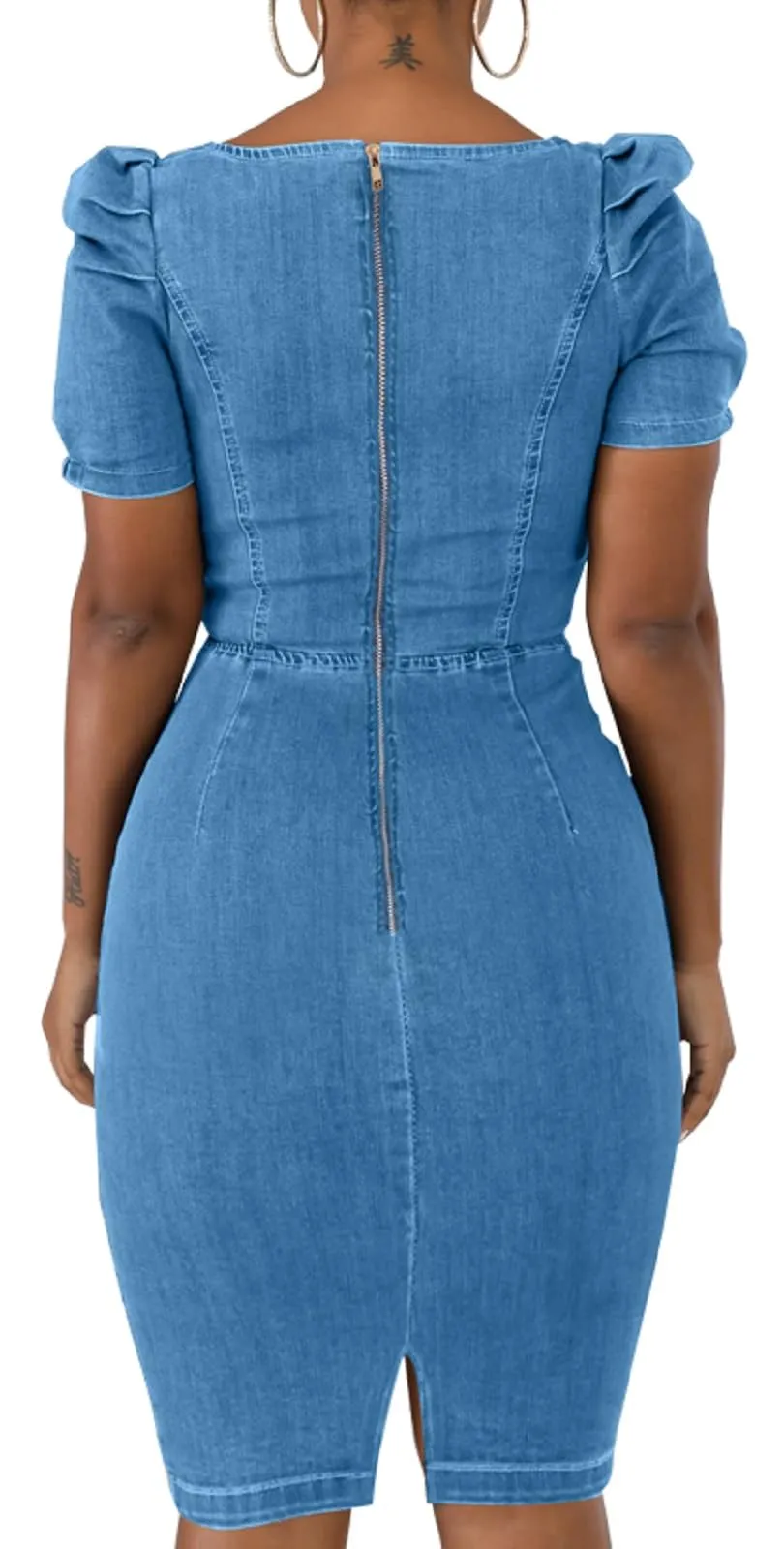 Women Denim Dresses Sexy V Neck Bodycon Button Down Light Blue Jean Dress for Denim Mini Dress