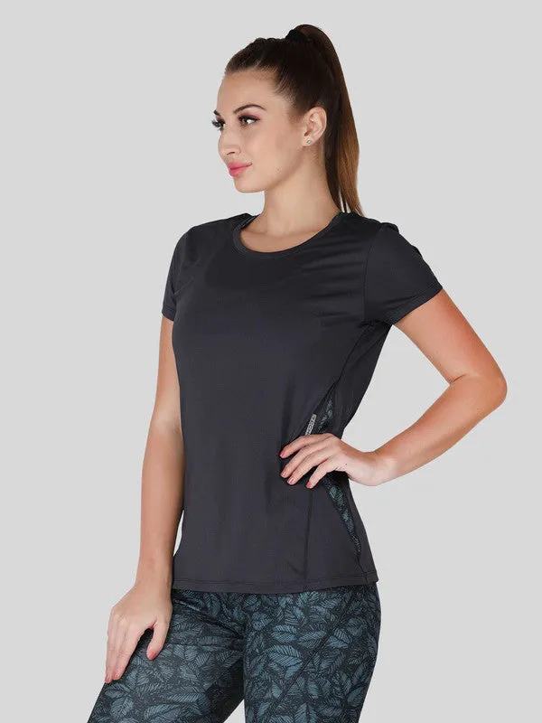 Women Steel Grey Solid Tops-WORKUP TEE-STG