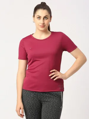 Women Wine Solid Regular Fit Sports T-Shirt - Ventura Tee-GP