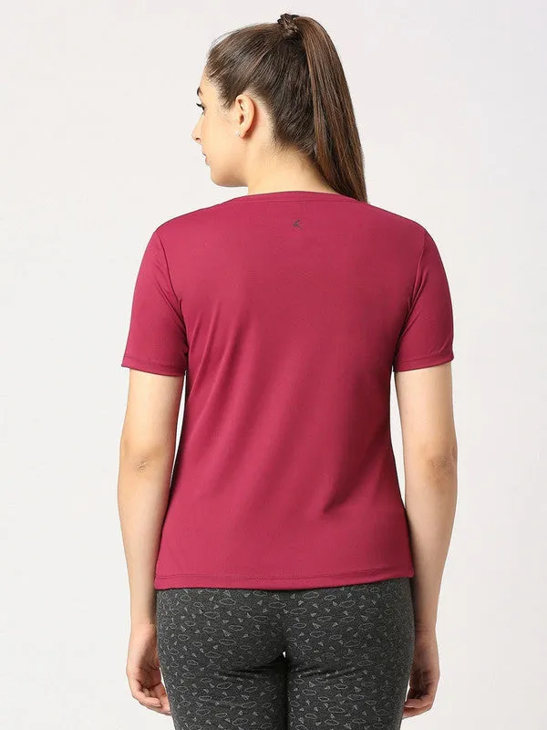Women Wine Solid Regular Fit Sports T-Shirt - Ventura Tee-GP