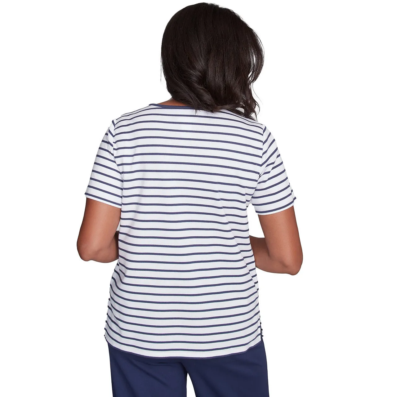 Women's Beaded Floral Striped Tee - 89453