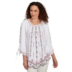 Women's Embroidered Bali Tie Sleeve Top - 40442