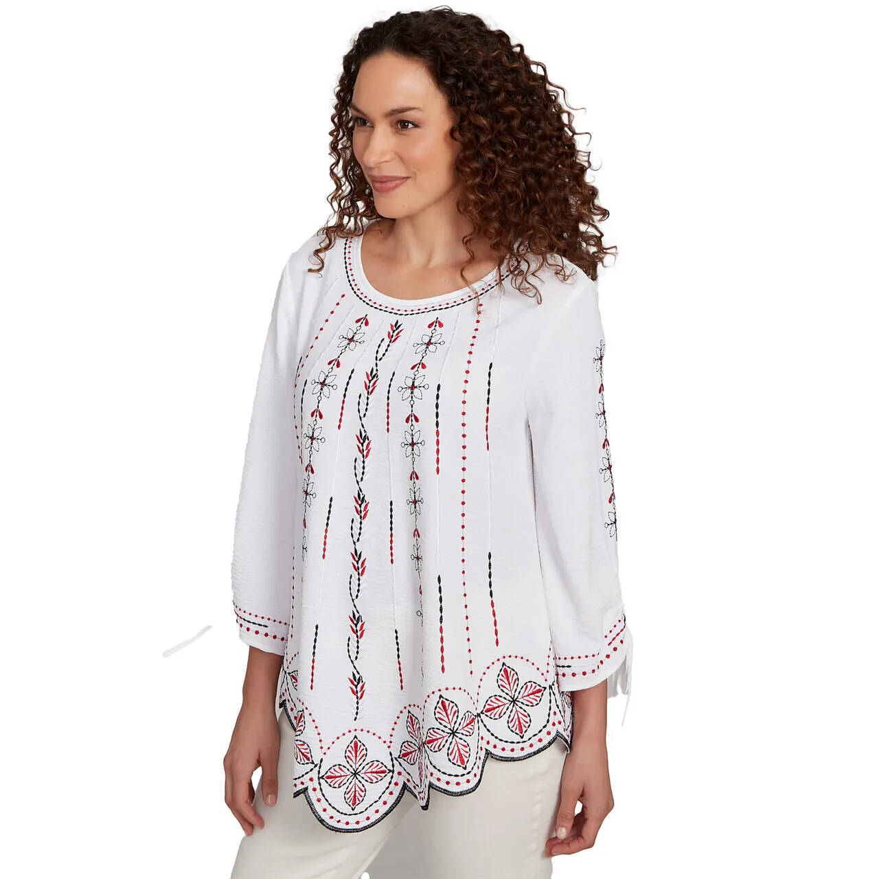 Women's Embroidered Bali Tie Sleeve Top - 40442