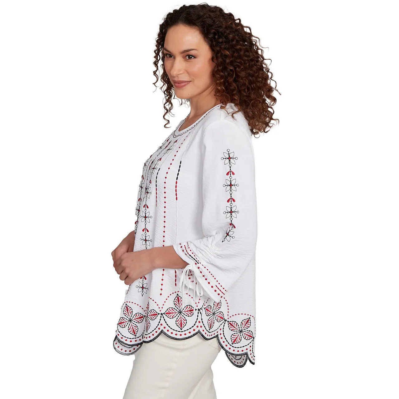 Women's Embroidered Bali Tie Sleeve Top - 40442