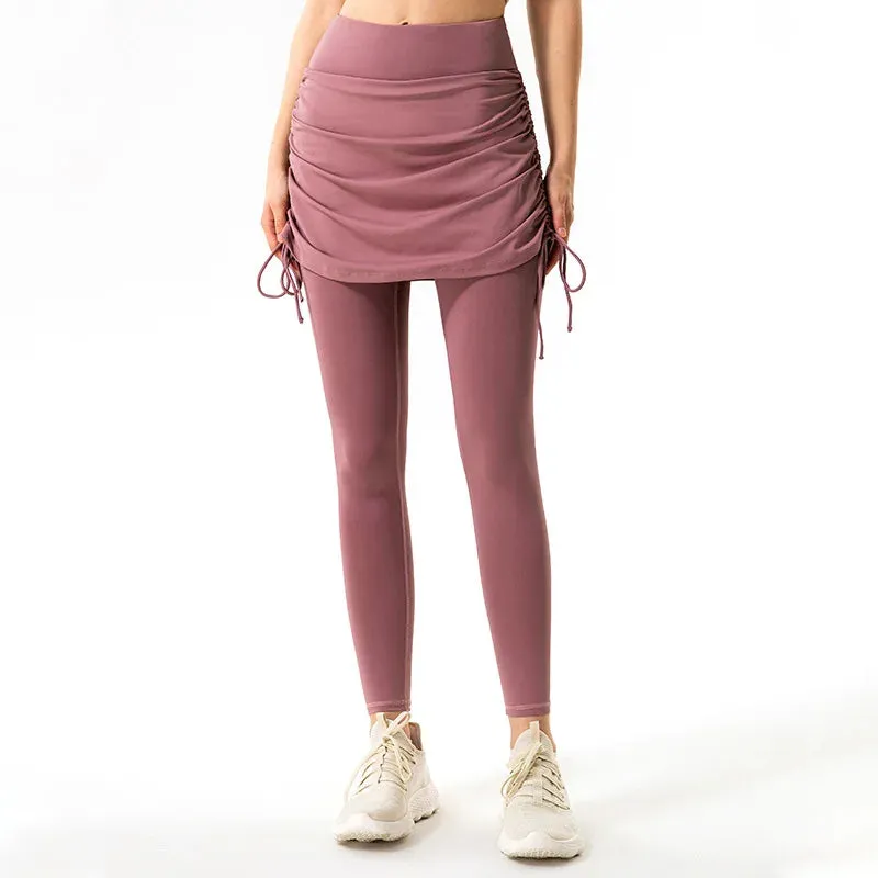 Women's High Waist Seamless Fake Two-Piece Sports Skirt and Pants