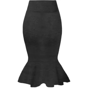 Womens Premium Nylon Ponte Stretch Office Fishtail Pencil Skirt charcoal