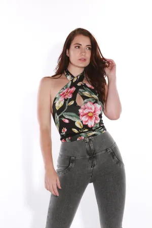 Wrap top - Halterneck Freesize- Black Lilly