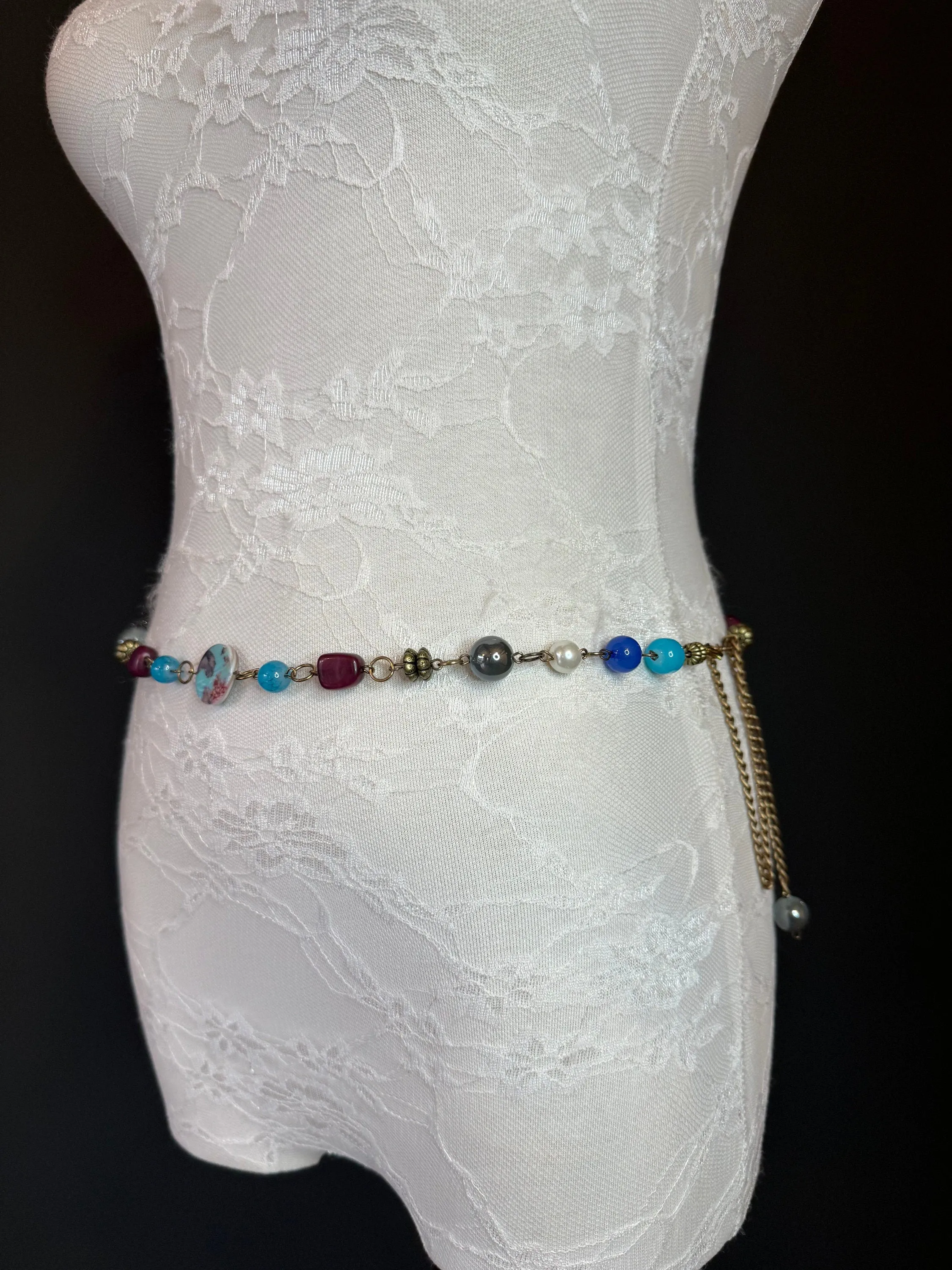X-long Belt, Beaded Chain Belt, Multi colour Beads, FAB Design Belt, Handmade, Fashion Belt, Accessory, Swimwear, Teen Sizes, XXXXL sizes