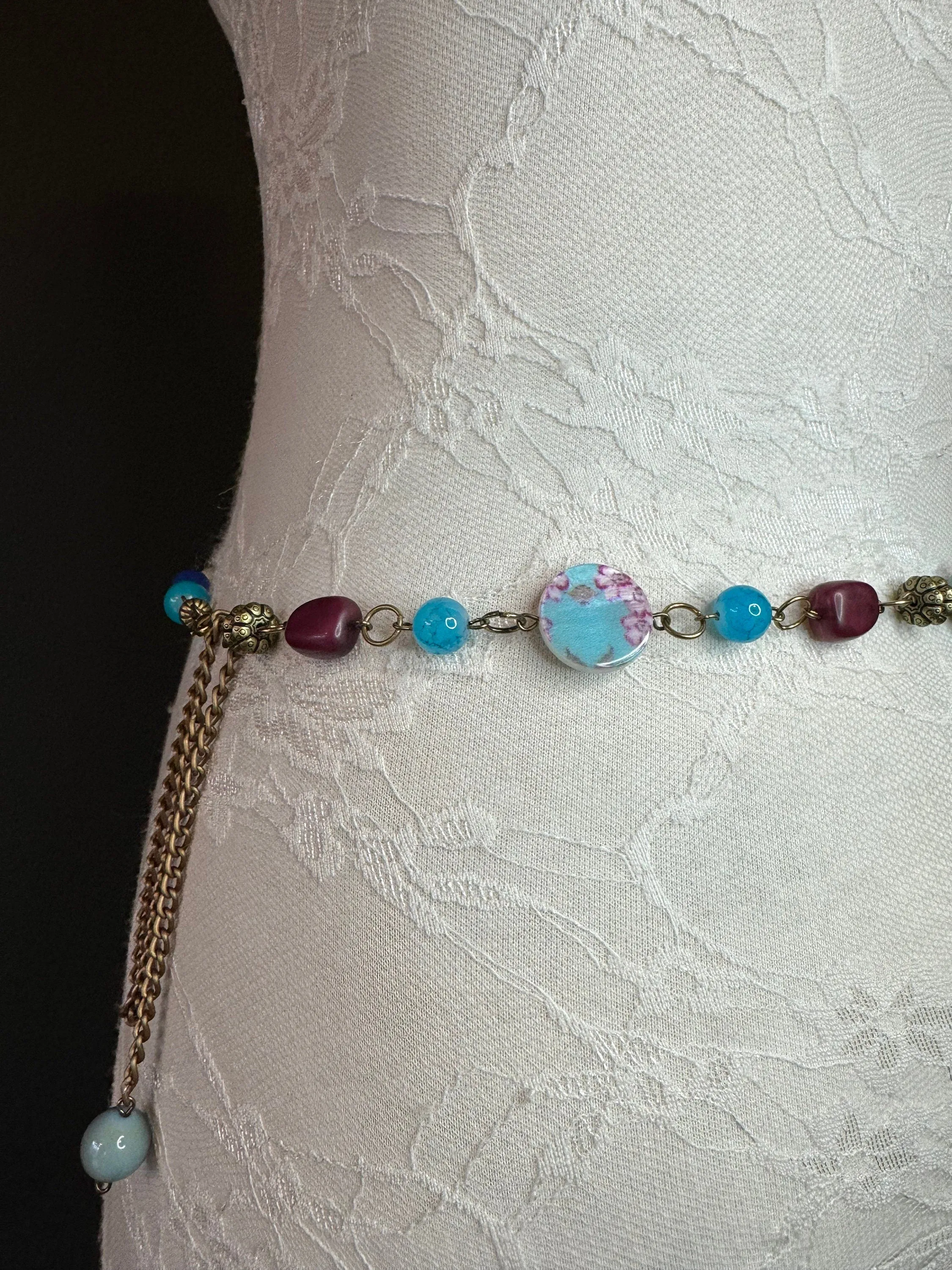 X-long Belt, Beaded Chain Belt, Multi colour Beads, FAB Design Belt, Handmade, Fashion Belt, Accessory, Swimwear, Teen Sizes, XXXXL sizes