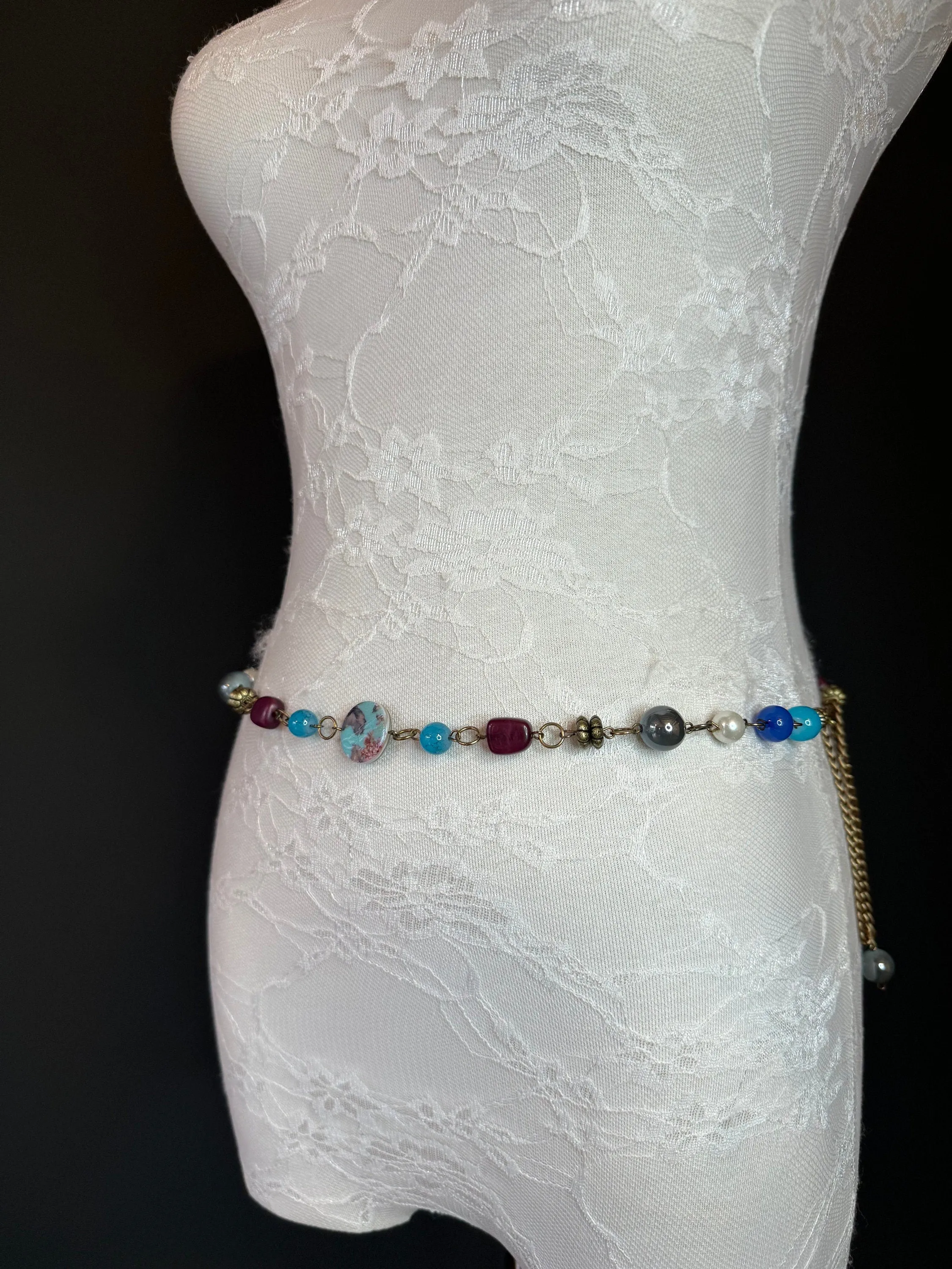 X-long Belt, Beaded Chain Belt, Multi colour Beads, FAB Design Belt, Handmade, Fashion Belt, Accessory, Swimwear, Teen Sizes, XXXXL sizes