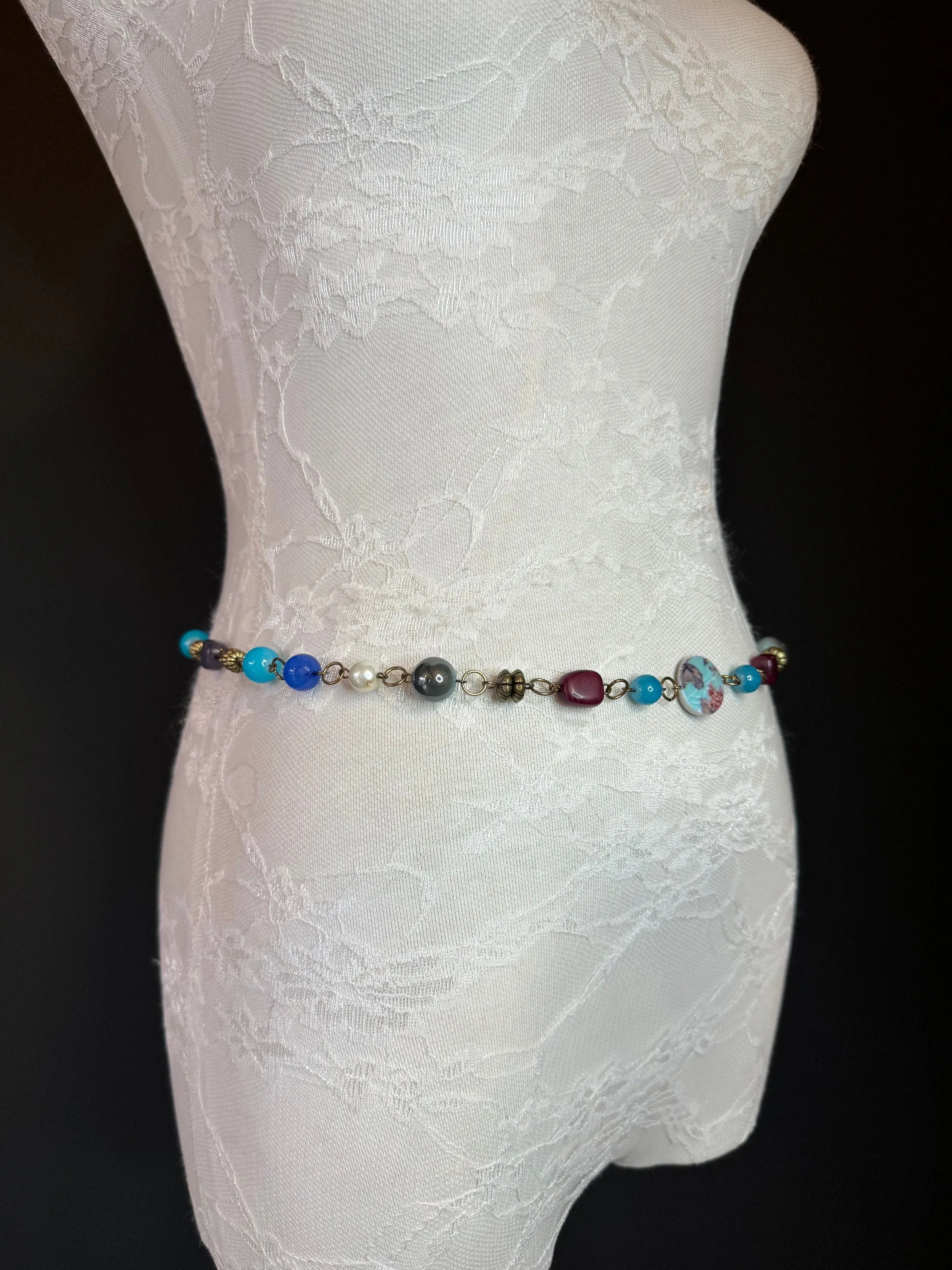 X-long Belt, Beaded Chain Belt, Multi colour Beads, FAB Design Belt, Handmade, Fashion Belt, Accessory, Swimwear, Teen Sizes, XXXXL sizes