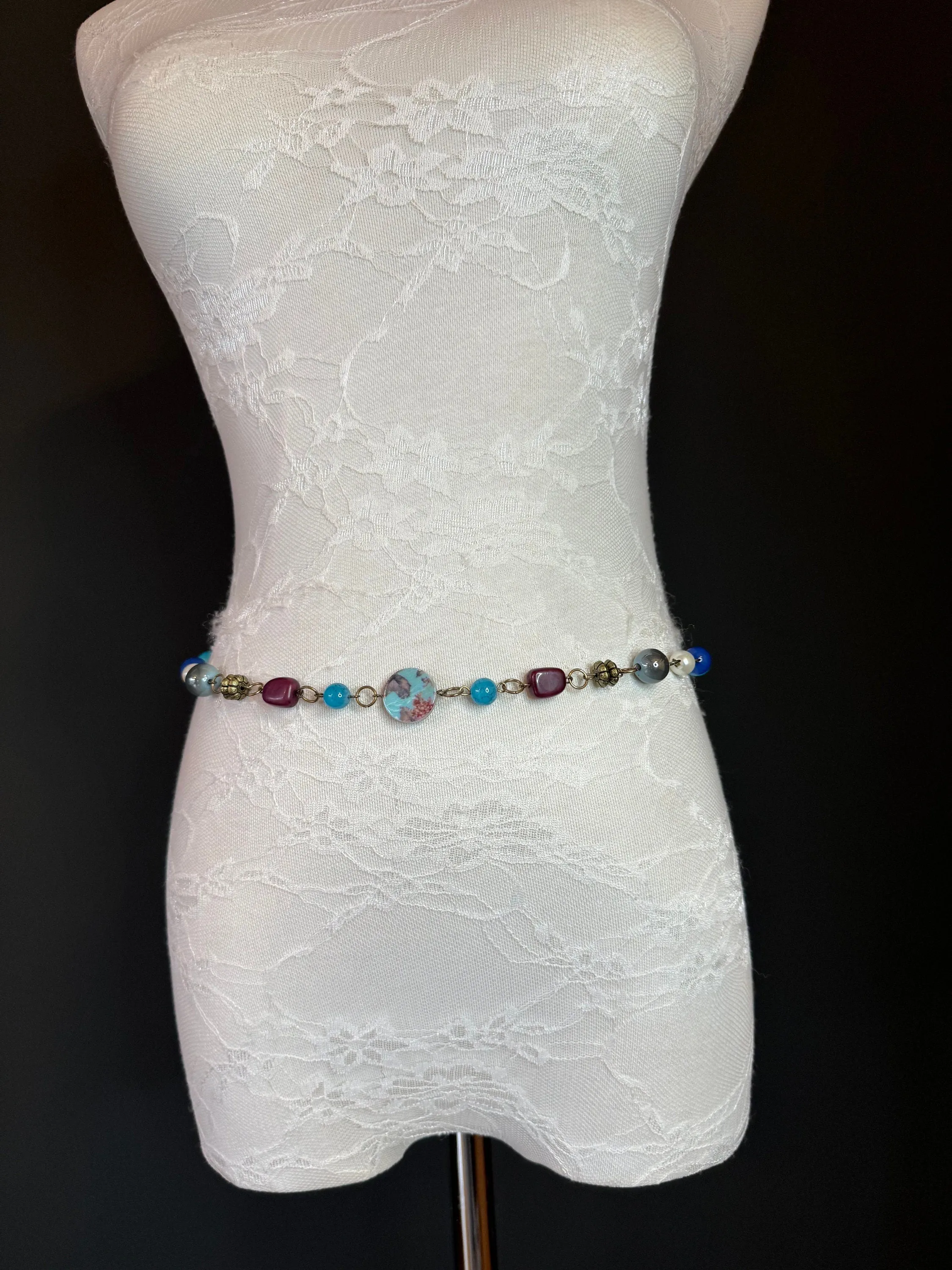 X-long Belt, Beaded Chain Belt, Multi colour Beads, FAB Design Belt, Handmade, Fashion Belt, Accessory, Swimwear, Teen Sizes, XXXXL sizes