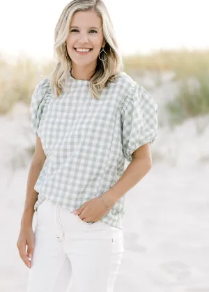 X So Sage Plaid Smocked Top