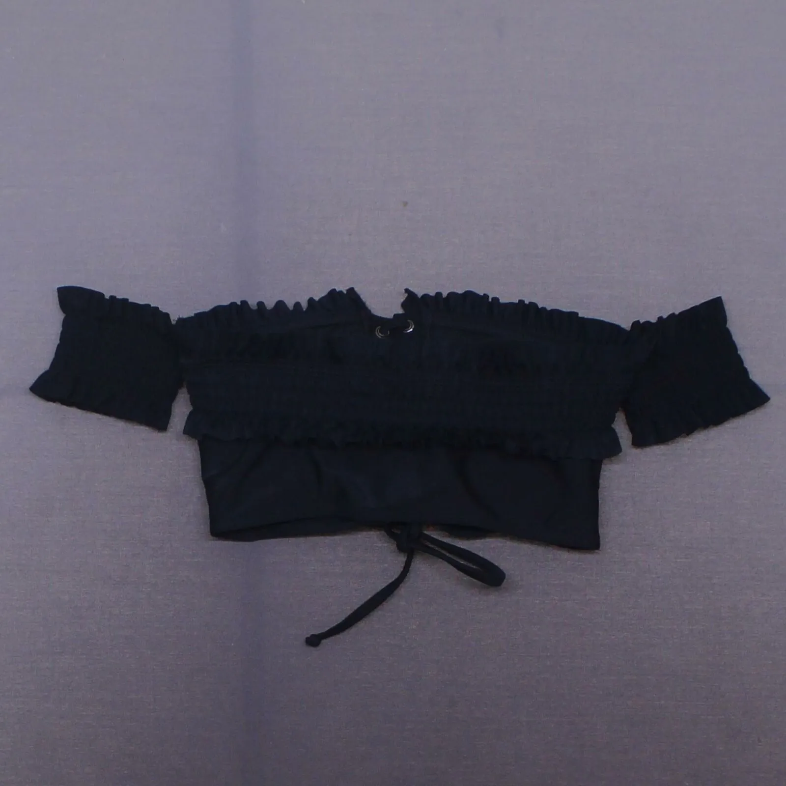 Xhilaration Women's Off The Shoulder Smocked Lace Up Bikini Top Black Small