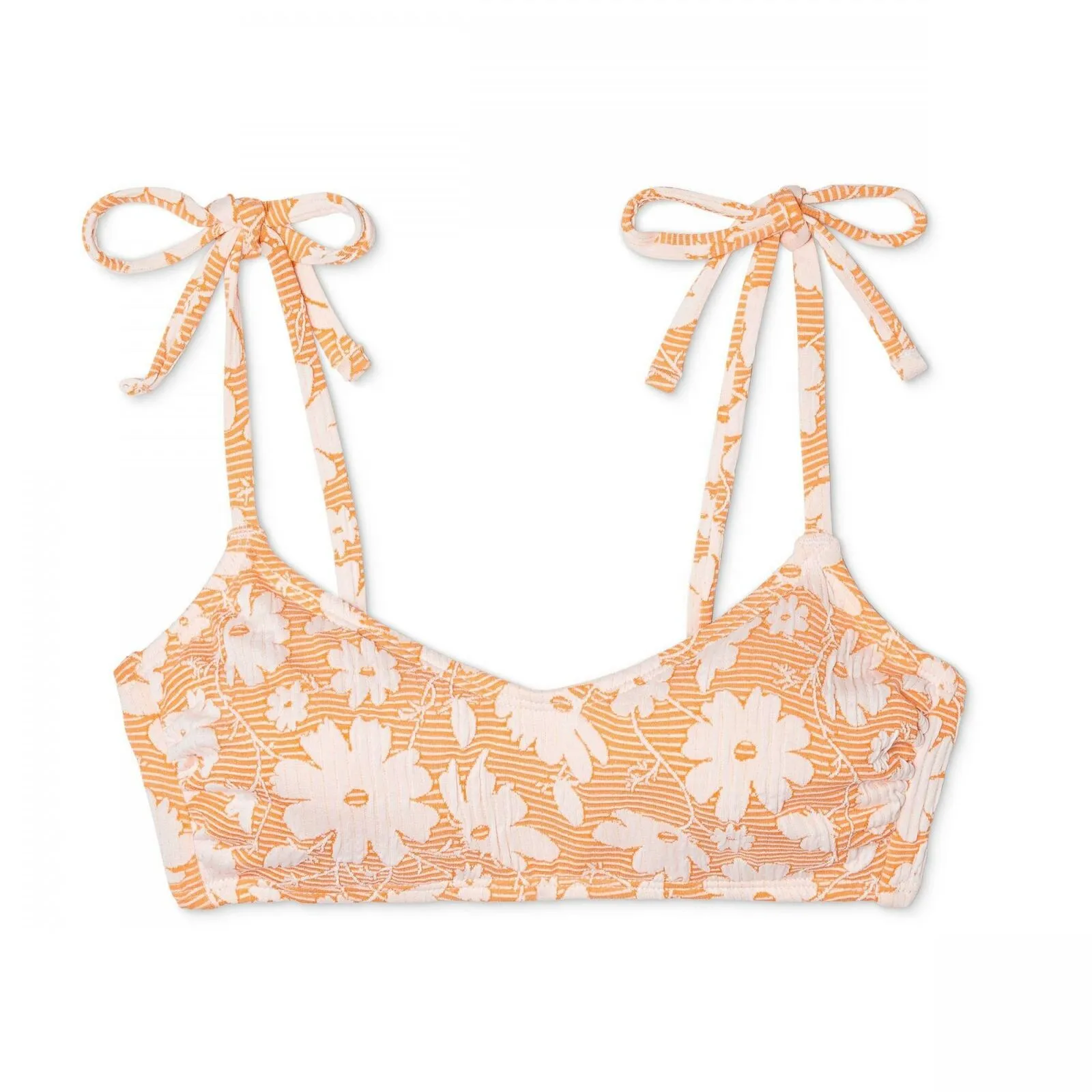 Xhilaration Women's Textured Floral Shoulder Tie Bralette Bikini Top