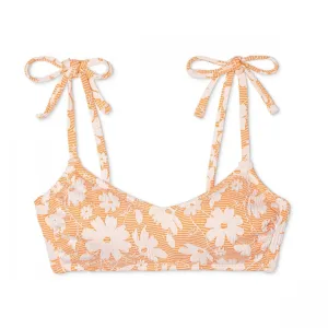 Xhilaration Women's Textured Floral Shoulder Tie Bralette Bikini Top