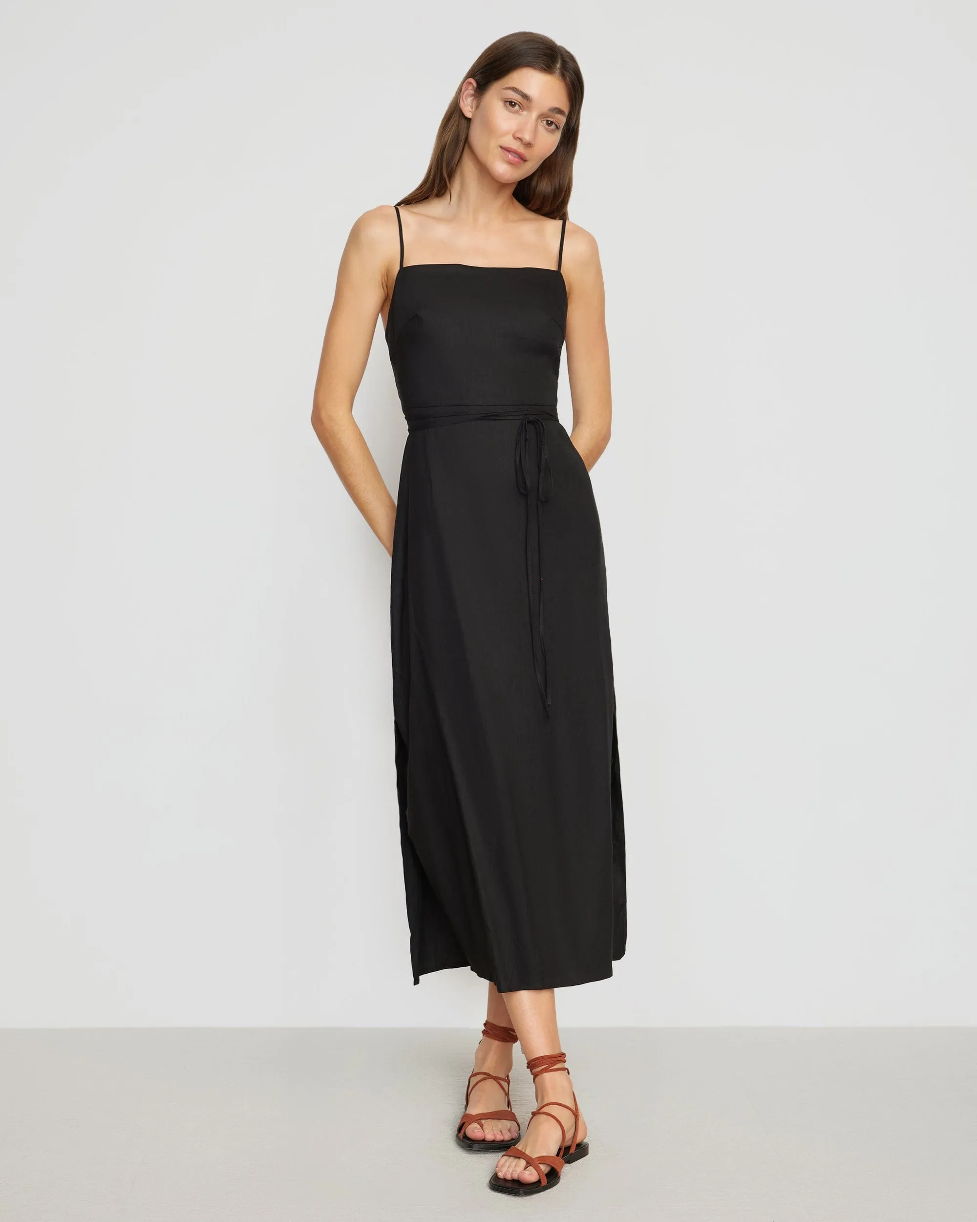 Yanelly Lace-Up Stretch Linen Dress