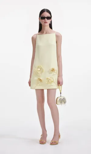 Yellow Crepe Flower Mini Dress