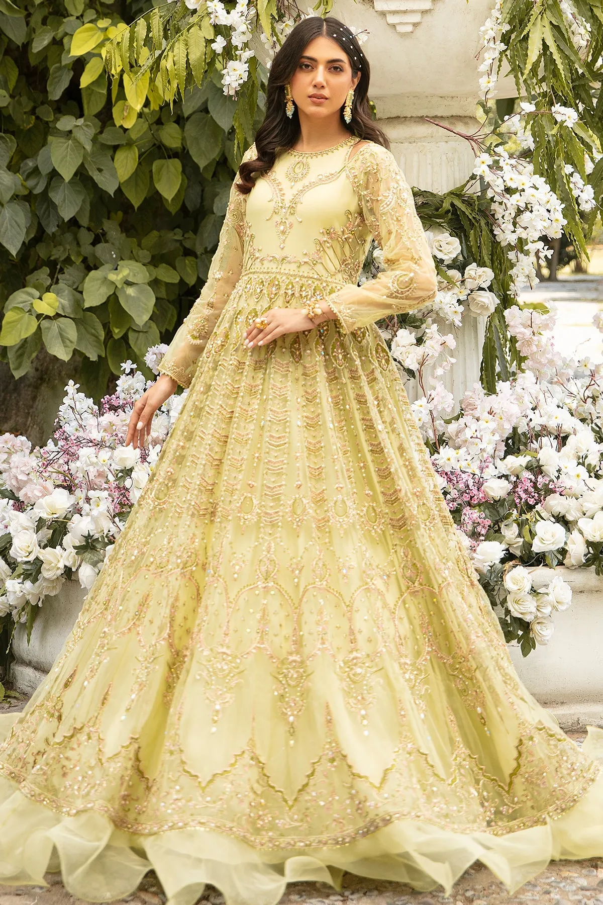 Yellow Lime Heavily Embellished Pishwas Pakistani Wedding Dress