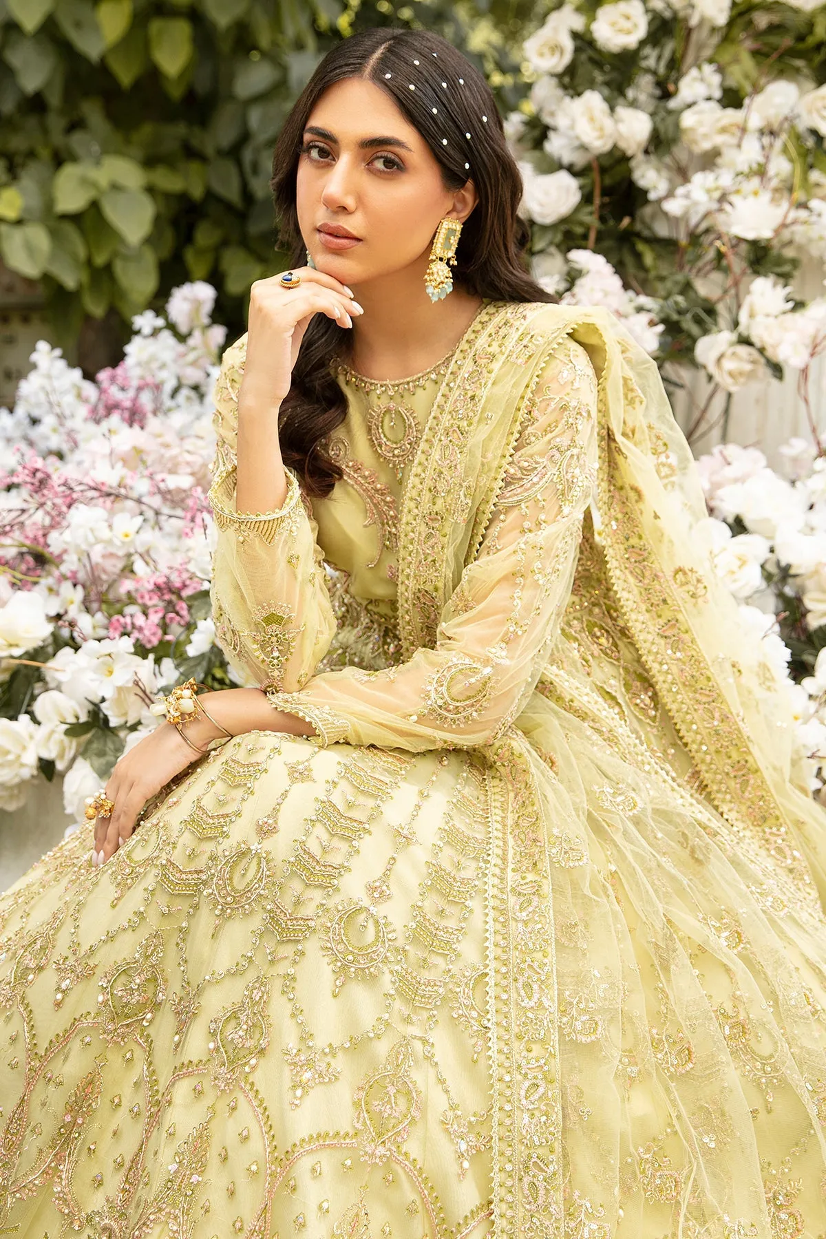 Yellow Lime Heavily Embellished Pishwas Pakistani Wedding Dress