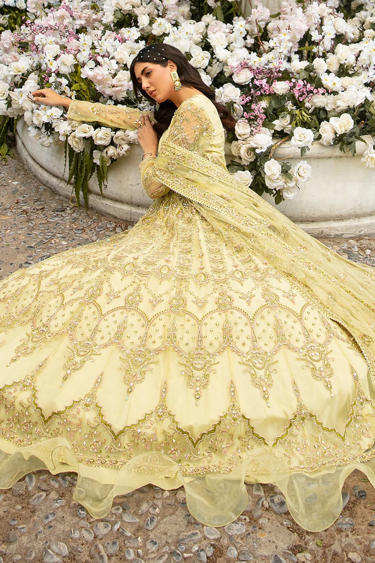 Yellow Lime Heavily Embellished Pishwas Pakistani Wedding Dress