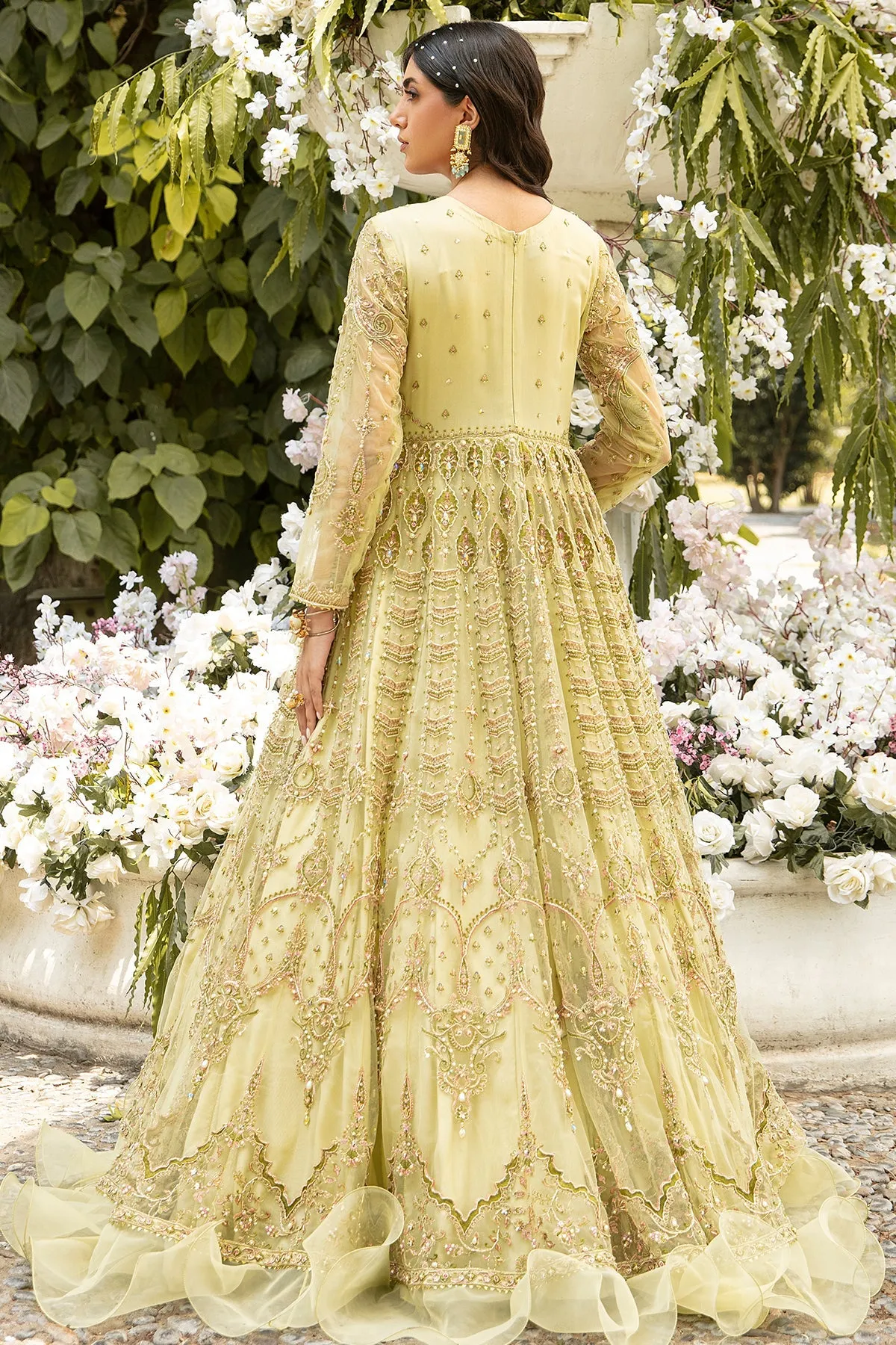 Yellow Lime Heavily Embellished Pishwas Pakistani Wedding Dress