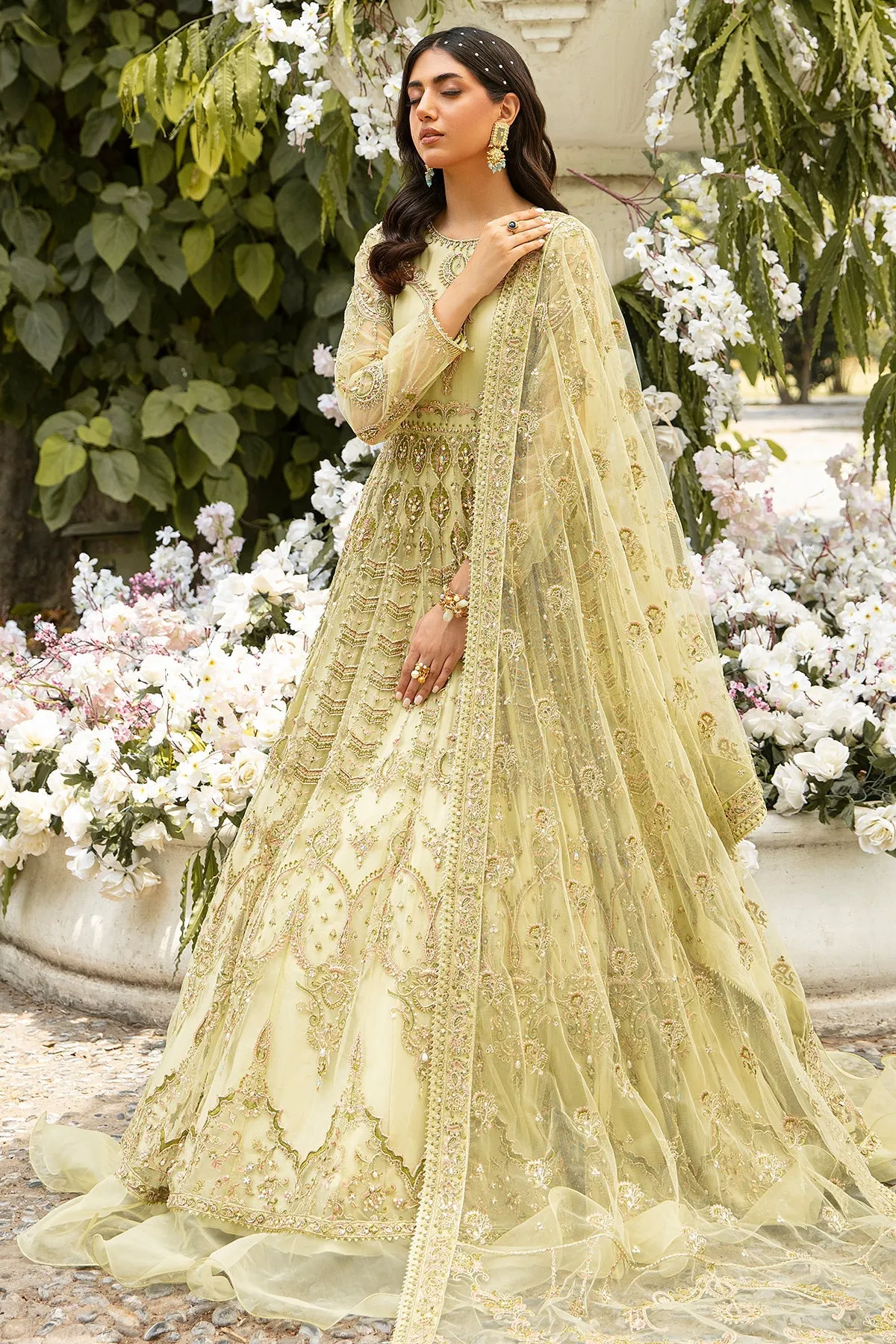 Yellow Lime Heavily Embellished Pishwas Pakistani Wedding Dress