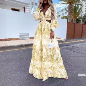Yellow Waist Cutout Maxi Dress